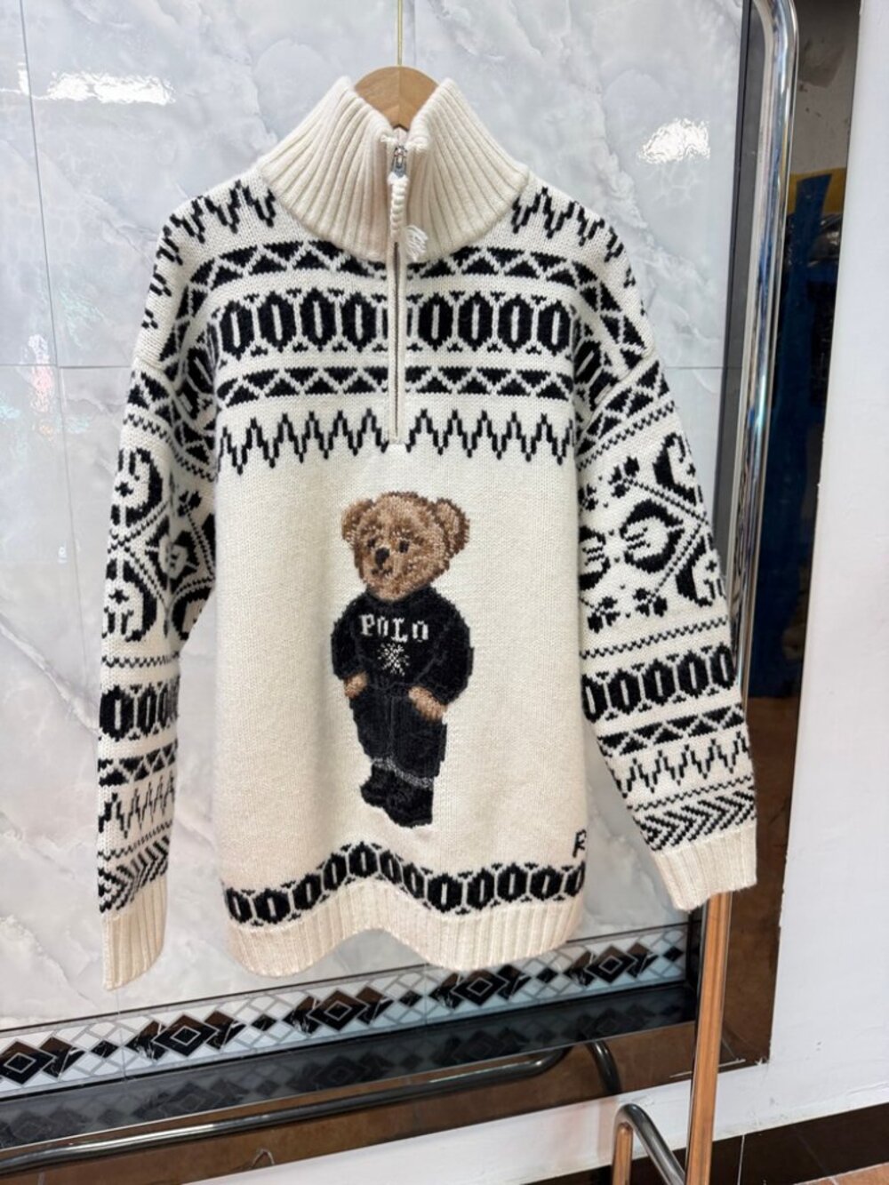 Polo Bear Half Zip Fair Isle Knit Sweater